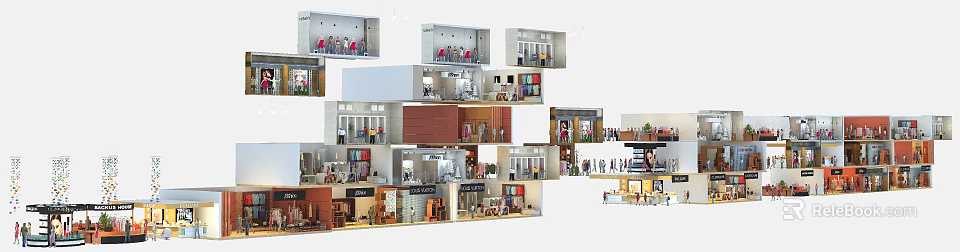 Multi Level Shopping Mall Featuring Various Retail Stores And Shopping Customers 3d model 