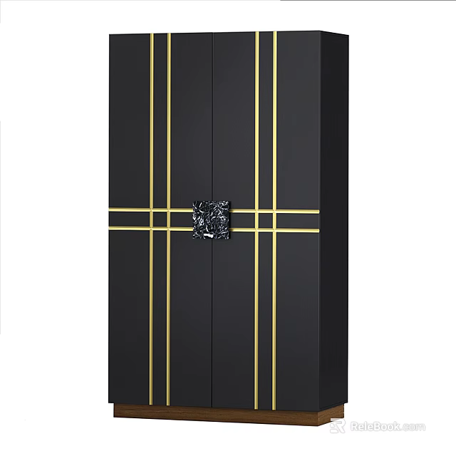 Modern Elegant Wardrobe Design With Black Body And Gold Accent Lines Decor 3d model 