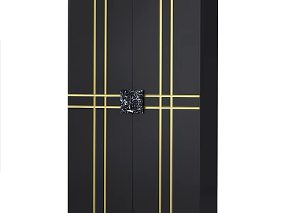 Modern Elegant Wardrobe Design With Black Body And Gold Accent Lines Decor 3d model