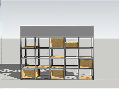 Multi Tiered Decorative Cabinet With Open And Closed Wooden Storage Compartments 3d model