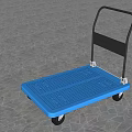 Blue Platform Trolley With Black Handle And Wheels On Stone Pavement 3d model