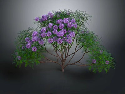 Vibrant Plant Featuring Purple Flowers Lush Green Leaves And Brown Branches 3d model