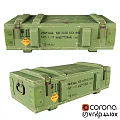 Decorative Ornament Set With Two Vintage Green Storage Boxes And Yellow Warning Labels