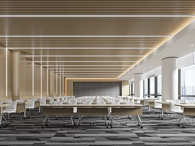 Modern Conference Room Spacious Interior With Long Tables White Chairs And Large Windows Design 3d model