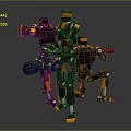 Three Black And Orange Robots With Mechanical Structure Holding Weapons Together