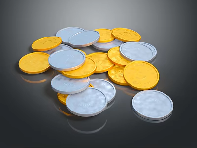 Golden And Silver Coins As Household Savings Items On Black Surface 3d model