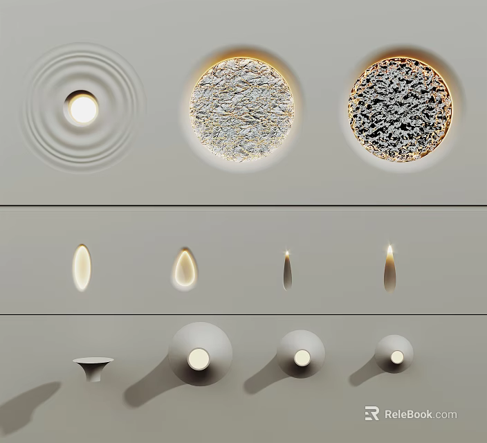 Modern Wall Light Collection Featuring Various Shapes Textured Surfaces And Warm Lighting 3d model