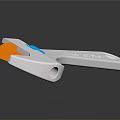 Adjustable Wrench With Orange Jaw Blue Spring White Handle And Reflection On Dark Surface