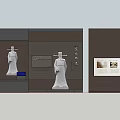 Dark Exhibition Background Wall With White Statues Text Descriptions And Displayed 3d model