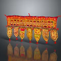 Traditional Embroidered Decorative Hanging With Colorful Red Gold Patterns And Tassel Ornaments