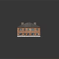 Old Style Red Brick Building With Gray Roof Multiple Chimneys And Aligned Windows