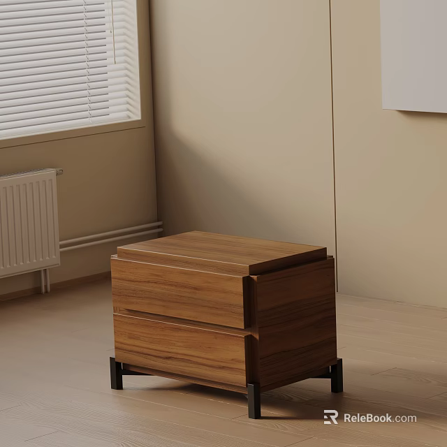 Modern Wooden Bedside Table With Drawers And Metal Legs Home Design 3d model 