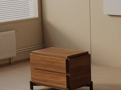 Modern Wooden Bedside Table With Drawers And Metal Legs Home Design 3d model