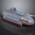 Military Style Submarine Model With Gray Hull And Red Bottom Design