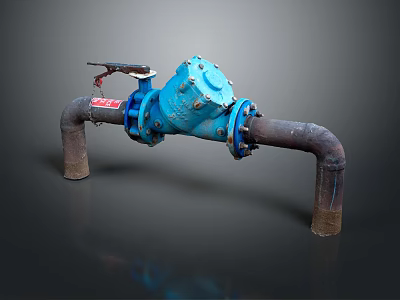 Industrial Metal Pipes With Blue Valve And Flange Connections In System Setup 3d model