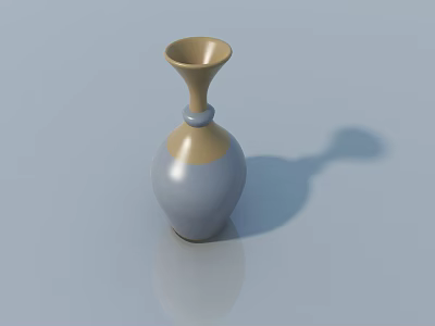 Gray And Gold Vase With Elegant Neck Design On Light Blue Background With Reflection 3d model