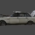 Wrecked Old Car With Open Hood Broken Parts And Damaged Body Exterior
