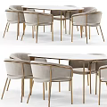 Round Modern Dining Table Set With Beige Upholstered Chairs And Gold Metal Frame