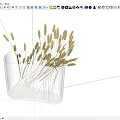 Transparent Textured Glass Vases with Golden Wheat Ears as Decorative Centerpieces