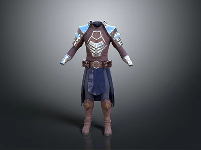 3D Model Fantasy Costume With Blue Brown Metal Shoulder Armor Chest Plate Belt And Boots 3d model