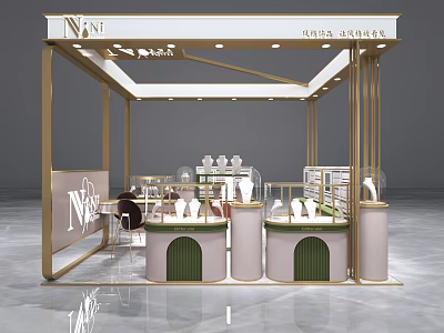 Elegant NVI Jewelry Store Booth Design with Glass Display Cases Counters and Lighting 3d model