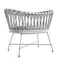 Natural Handwoven Rattan Children Chair With Soft Cushion And Sturdy Black Metal Legs