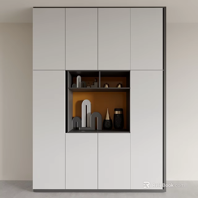 Modern White Wardrobe Design With Open Storage Compartment And Decorative Items 3d model 