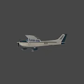 Small Gray And Blue Propeller Airplane With Double Wings Fixed Landing Gear And Cockpit Windows