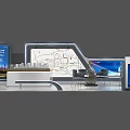 Modern Exhibition Booth With Digital Screens Map Display And Reception Desk 3d model