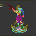Action Character Holding Rifle With Long Hair Black Outfit Red Cross Arm On Circular Base