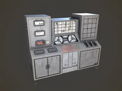 Industrial Equipment Control Panel With Metal Frame Gauges Buttons And Storage Cabinets 3d model