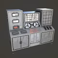 Industrial Equipment Control Panel With Metal Frame Gauges Buttons And Storage Cabinets