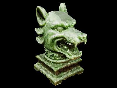 Elegant Ornament Decor Set with Green Wolf Head Sculpture and Pedestal Base 3d model
