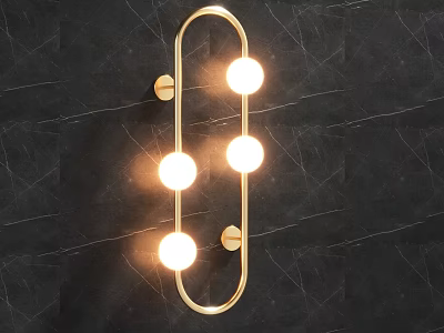 Modern Minimalist Gold Wall Sconce With Four Globe Lights On Black Marble Wall 3d model