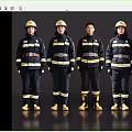 Men Standing in Black Firefighting Uniforms With Yellow Helmets Against Dark Background