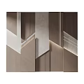 Modern Geometric Wooden Wall Panels Design With Layered Wood And Stone Textures And Soft Lighting