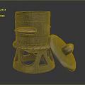 Traditional Clay Pot With Layered Structure Lid Hollow Base And Textured Surface