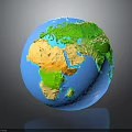 Realistic Globe Model With Blue Ocean Green Continents And Yellow Landmasses
