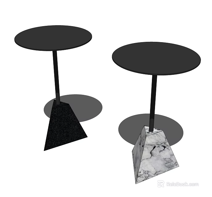 Black Coffee Tables With Round Tabletop And Conical Base In Marble Texture 3d model 