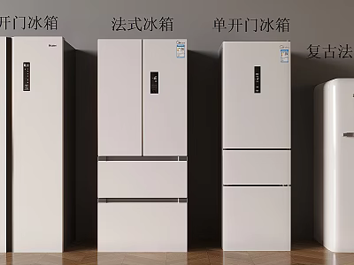 Stylish Retro French Door And Single Door Refrigerators And Freezers 3d model