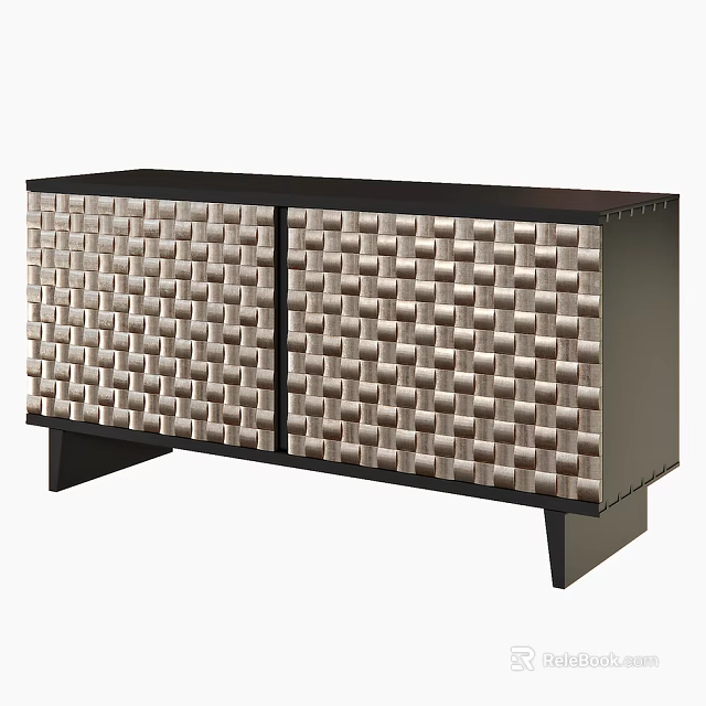 Modern Entryway Console Cabinet With Woven Texture Panels And Black Frame 3d model 