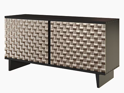 Modern Entryway Console Cabinet With Woven Texture Panels And Black Frame 3d model