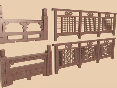 Decorative Wooden Railings With Carved Designs Lattice Patterns And Ornate Traditional Details 3d model