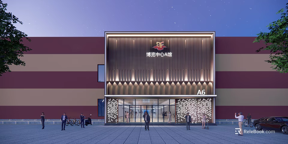 Mengtuo Center Building Exterior Design With Illuminated Facade And Glass Entrance 3d model 