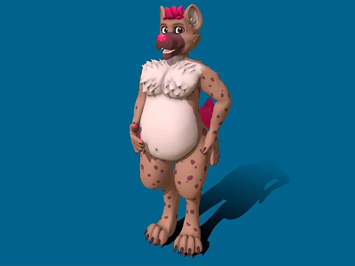 Cartoon Spotted Character With Pink Ears Tail White Chest Fur Standing On Blue Background 3d model