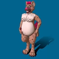Cartoon Spotted Character With Pink Ears Tail White Chest Fur Standing On Blue Background