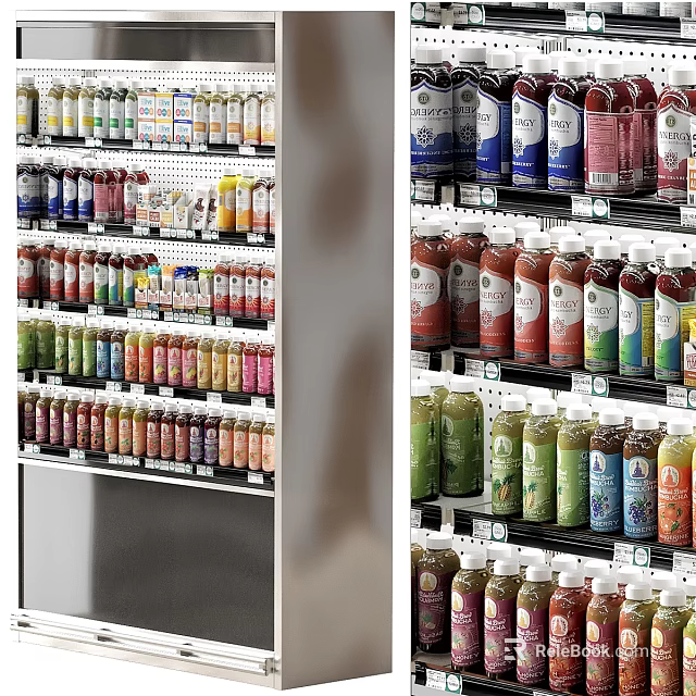 Retail Store Beverage Shelves Displaying Various Bottled Drinks With Colorful Labels And Different Flavors 3d model 