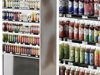Retail Store Beverage Shelves Displaying Various Bottled Drinks With Colorful Labels And Different Flavors 3d model