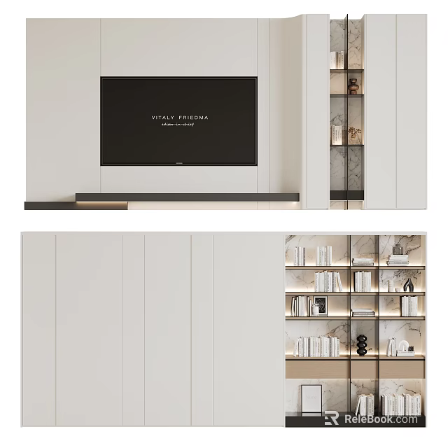 Modern TV Background Wall Design With Display Shelves And Decor 3d model