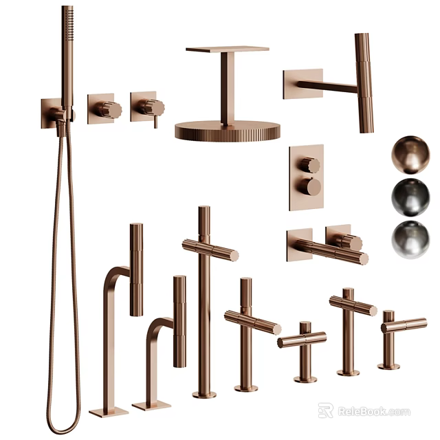 Modern Rose Gold Shower Faucet Set With Handheld And Rainfall Components 3d model 